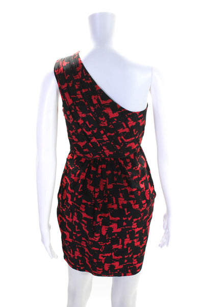 Shoshanna Womens Red Silk Printed One Shoulder Sleeveless Shift Dress Size 0