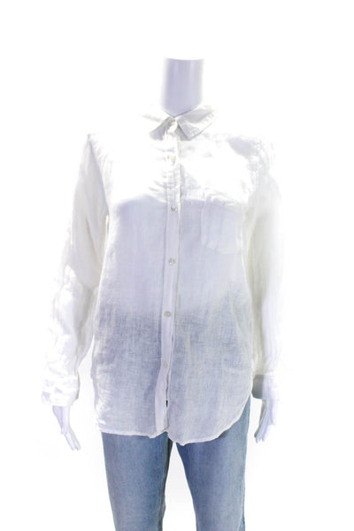 Rails Womens Button Front Long Sleeve Collared Linen Shirt White Extra Small