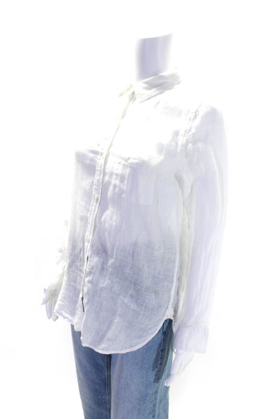 Rails Womens Button Front Long Sleeve Collared Linen Shirt White Extra Small