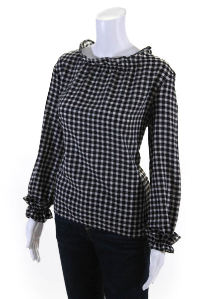 MiH Jeans Womens Long Sleeve Gingham Print Ruffle Trim Blouse Black Size M