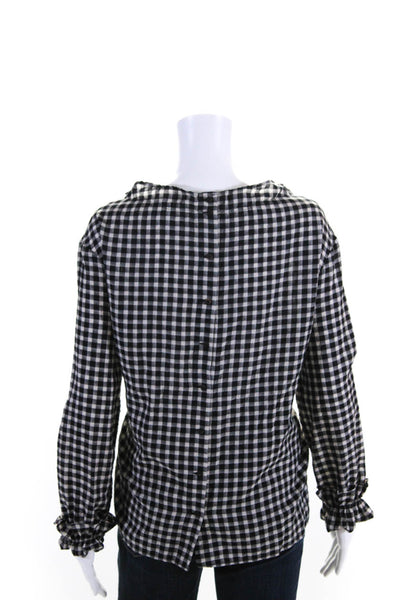 MiH Jeans Womens Long Sleeve Gingham Print Ruffle Trim Blouse Black Size M