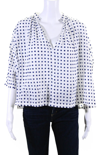 Apiece Apart Womens Cotton Polka Dot V Neck Long Sleeve Blouse White Size 8