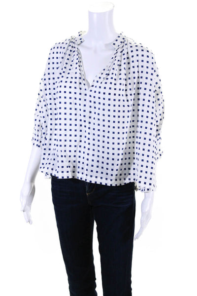 Apiece Apart Womens Cotton Polka Dot V Neck Long Sleeve Blouse White Size 8