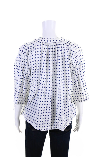 Apiece Apart Womens Cotton Polka Dot V Neck Long Sleeve Blouse White Size 8