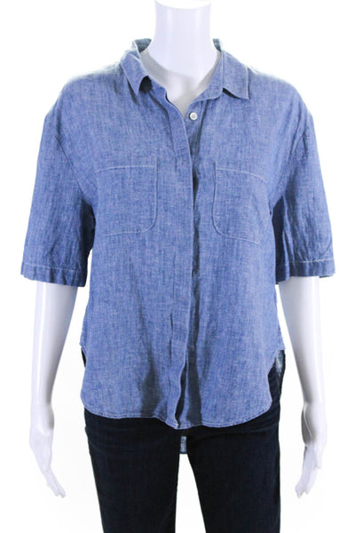 Frame Shirt Womens Short Sleeve Chambray Button Down Shirt Blue Size M