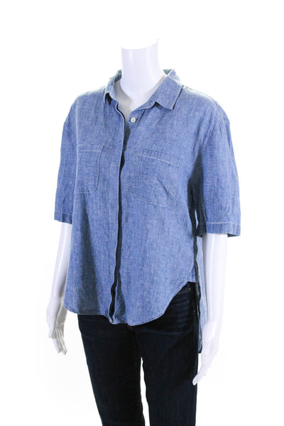 Frame Shirt Womens Short Sleeve Chambray Button Down Shirt Blue Size M