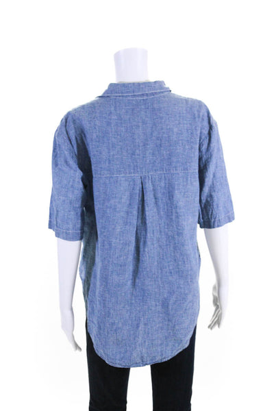 Frame Shirt Womens Short Sleeve Chambray Button Down Shirt Blue Size M