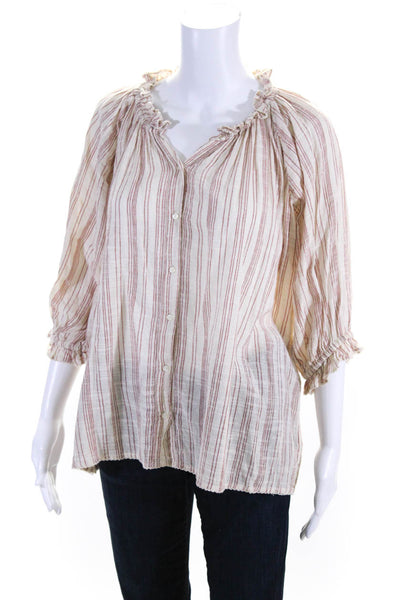 The Great Womens Cotton Long Sleeve Striped V Neck Blouse Red Size 2