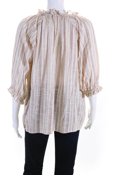 The Great Womens Cotton Long Sleeve Striped V Neck Blouse Red Size 2