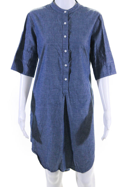 Apiece Apart Womens Cotton Short Sleeve Button Up Shift Dress Blue Size 8