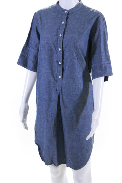 Apiece Apart Womens Cotton Short Sleeve Button Up Shift Dress Blue Size 8