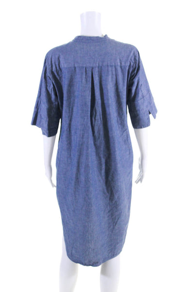 Apiece Apart Womens Cotton Short Sleeve Button Up Shift Dress Blue Size 8