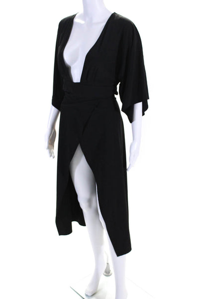 Athleta Womens Long Sleeve V Neck Maxi Wrap Dress Black Size M