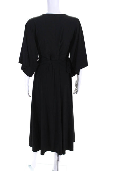 Athleta Womens Long Sleeve V Neck Maxi Wrap Dress Black Size M