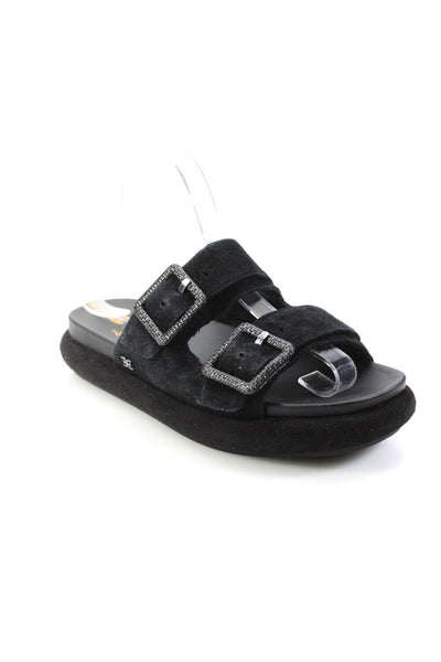 Sam Edelman Womens Black Suede Buckle Flat Slides Shoes Size 7