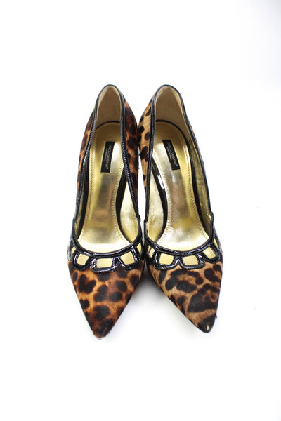 Dolce and Gabbana Womens Stiletto Pony Hair Leopard Pumps Brown Black Size 40