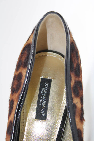 Dolce and Gabbana Womens Stiletto Pony Hair Leopard Pumps Brown Black Size 40