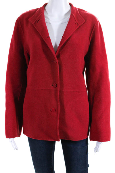 Eileen Fisher Womens Wool Felted Mock Neck Button Up Jacket Coat Red Size M