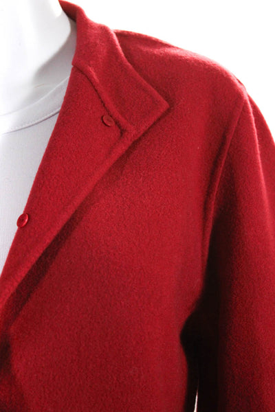 Eileen Fisher Womens Wool Felted Mock Neck Button Up Jacket Coat Red Size M