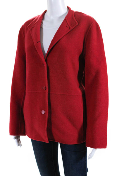 Eileen Fisher Womens Wool Felted Mock Neck Button Up Jacket Coat Red Size M