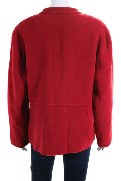 Eileen Fisher Womens Wool Felted Mock Neck Button Up Jacket Coat Red Size M