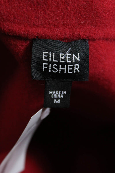 Eileen Fisher Womens Wool Felted Mock Neck Button Up Jacket Coat Red Size M