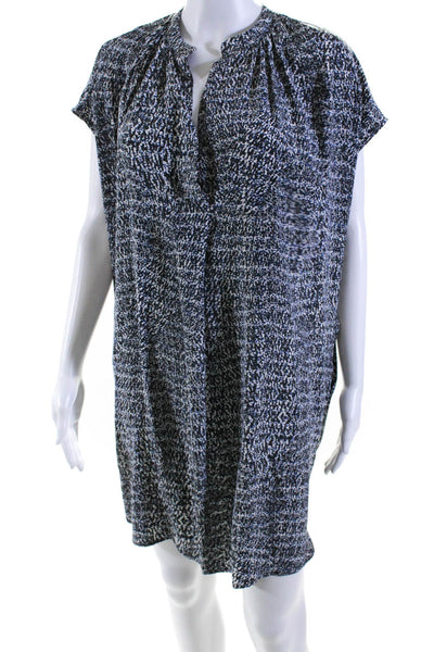 Vince Womens Y Neck Dolman Sleeve Printed Shift Dress Blue Gray White Size Small