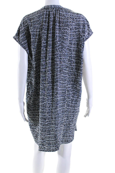 Vince Womens Y Neck Dolman Sleeve Printed Shift Dress Blue Gray White Size Small