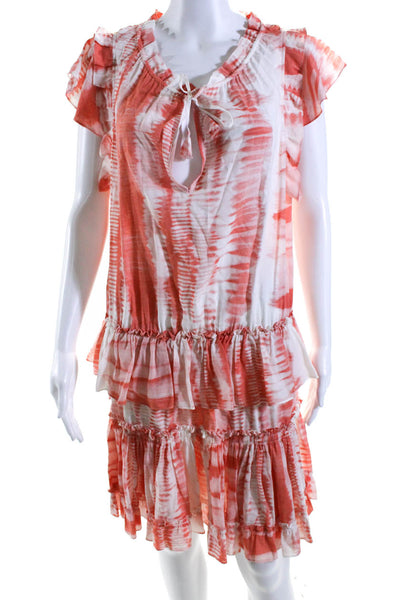 Misa Womens Tie Dye Sleeveless Ruffle Tie Neck Drop Waist Dress Orange Large