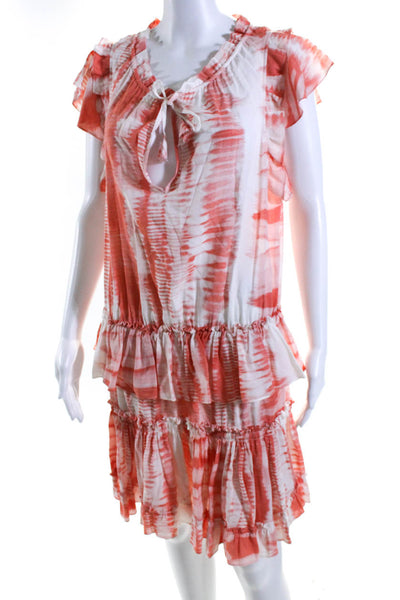 Misa Womens Tie Dye Sleeveless Ruffle Tie Neck Drop Waist Dress Orange Large