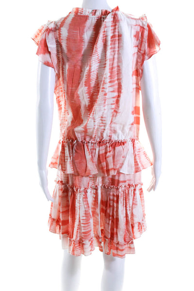 Misa Womens Tie Dye Sleeveless Ruffle Tie Neck Drop Waist Dress Orange Large