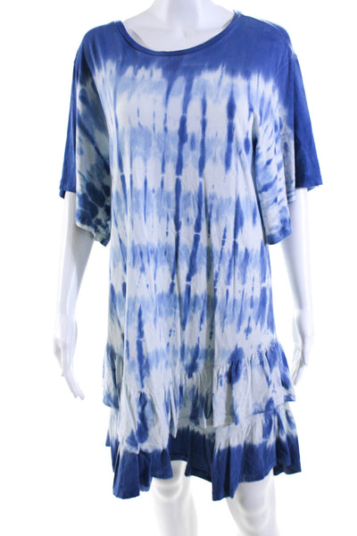 10 Crosby Derek Lam Womens Tie Dye Ruffle Hem Tee Shirt Dress Blue Size Medium