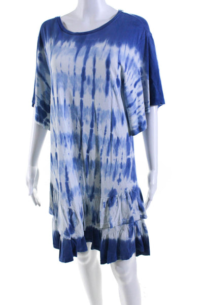 10 Crosby Derek Lam Womens Tie Dye Ruffle Hem Tee Shirt Dress Blue Size Medium