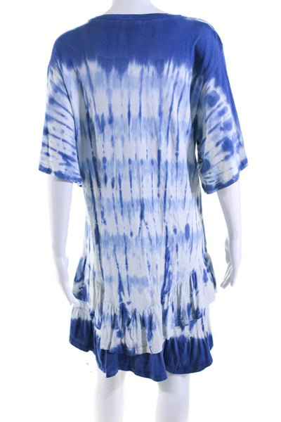 10 Crosby Derek Lam Womens Tie Dye Ruffle Hem Tee Shirt Dress Blue Size Medium