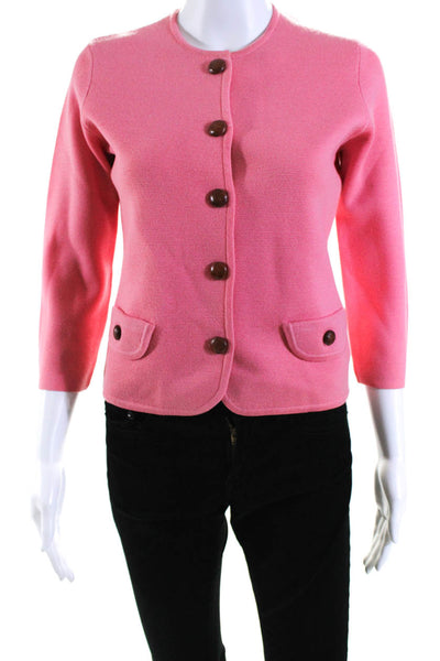 J Crew Womens Cotton Round Neck Buttoned Long Sleeve Sweater Pink Size M