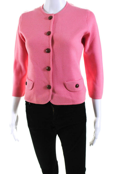 J Crew Womens Cotton Round Neck Buttoned Long Sleeve Sweater Pink Size M