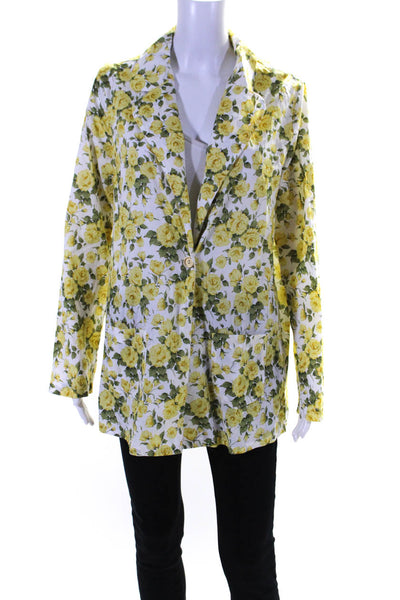 ONIA Womens Cotton Floral Print Button Collared Long Sleeve Blouse Yellow Size S