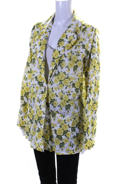 ONIA Womens Cotton Floral Print Button Collared Long Sleeve Blouse Yellow Size S