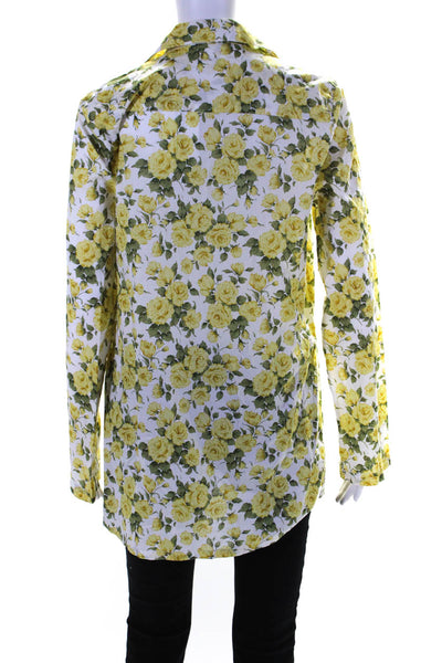 ONIA Womens Cotton Floral Print Button Collared Long Sleeve Blouse Yellow Size S