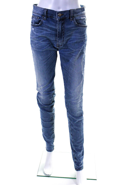 Amiri Mens Blue Cotton Medium Wash High Rise Distress Skinny Jeans Size 31