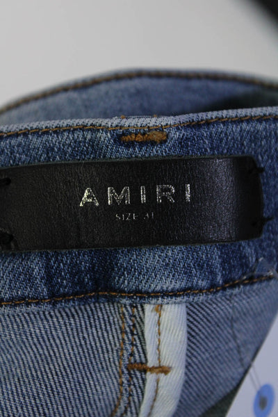 Amiri Mens Blue Cotton Medium Wash High Rise Distress Skinny Jeans Size 31