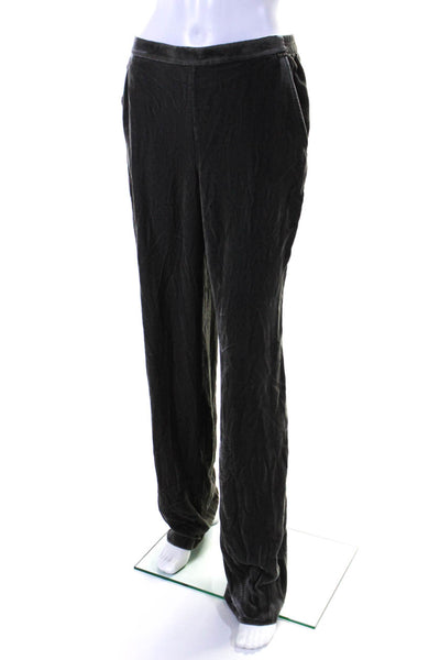 St. John Womens Elastic Waistband High Rise Wide Leg Velour Pants Gray Small