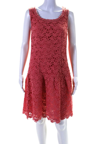 Luisa Spagnoli Womens Back Zip Scoop Neck Lace Overlay Dress Pink Size IT 44