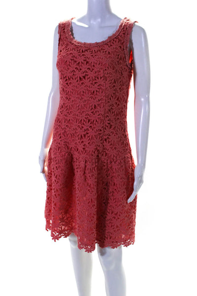 Luisa Spagnoli Womens Back Zip Scoop Neck Lace Overlay Dress Pink Size IT 44