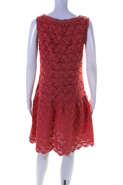 Luisa Spagnoli Womens Back Zip Scoop Neck Lace Overlay Dress Pink Size IT 44