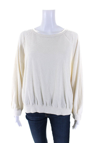 Project Social T Womens Ribbed Round Neck Long Sleeve Sweater Beige Size M