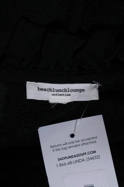 Beach Lunch Lounge Womens Ruffled Round Neck Babydoll Blouse Top Black Size L