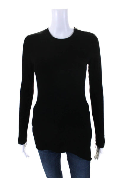 Autumn Cashmere Womens Ribbed Long Sleeve Crewneck Hourglass Top Black Size S