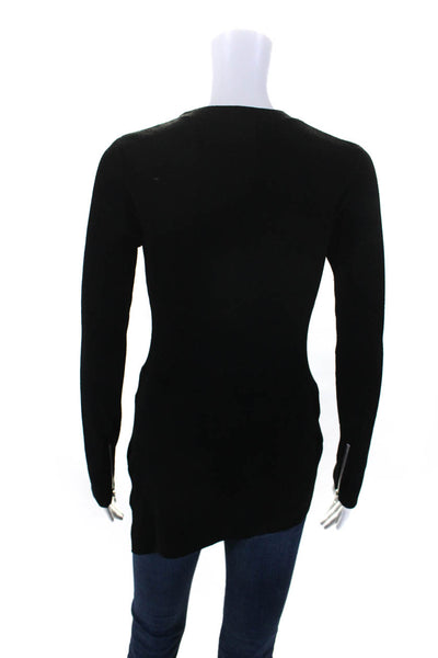 Autumn Cashmere Womens Ribbed Long Sleeve Crewneck Hourglass Top Black Size S