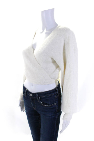 Kookai Womens White Fuzzy V-Neck Tie Around Cardigan Sweater Top Size 10